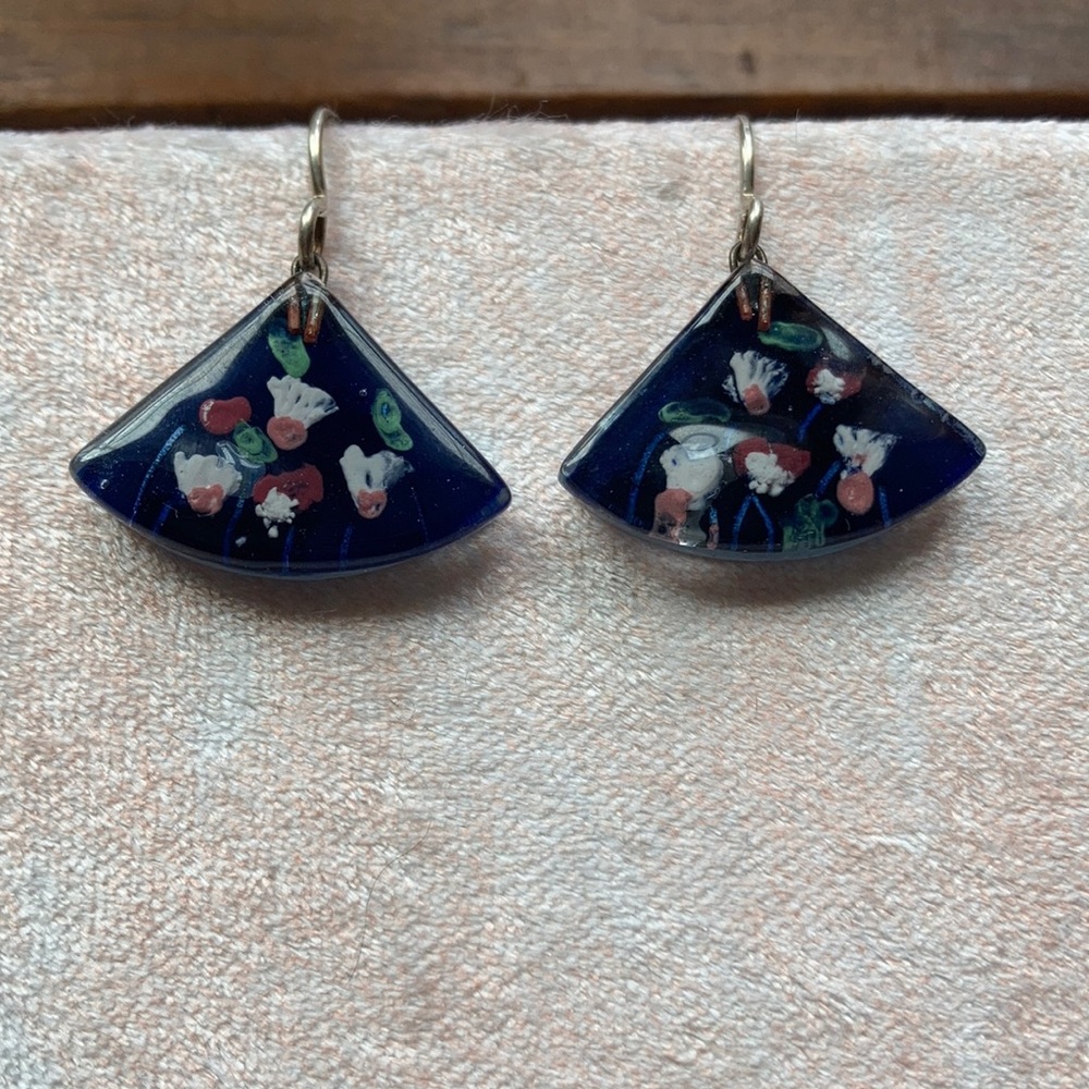 Hand Blown Glass Japanese Fan Earrings